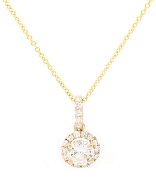 New 0.93ctw Round Diamond Halo Pendant Necklace in 14K