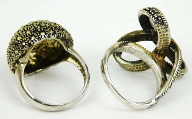 2 Ornate Sterling Silver Marcasite Rings, 6 & 6.5