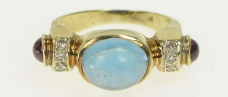 14K Yellow Gold 1930's 4.00 Ctw Blue Topaz Tourmaline Diamond Ring