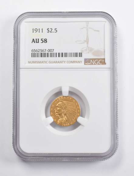 AU58 1911 $2.50 Indian Head Gold Quarter Eagle NGC