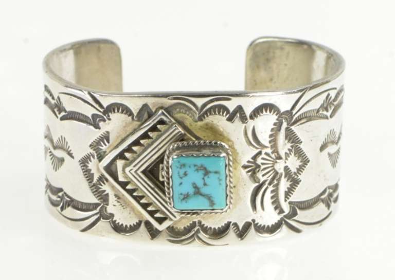 Sterling Silver N Native American Navajo Turquoise Cuff Bracelet