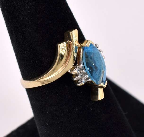 Angelic Blue Topaz with Diamonds Ring In Yellow Gold