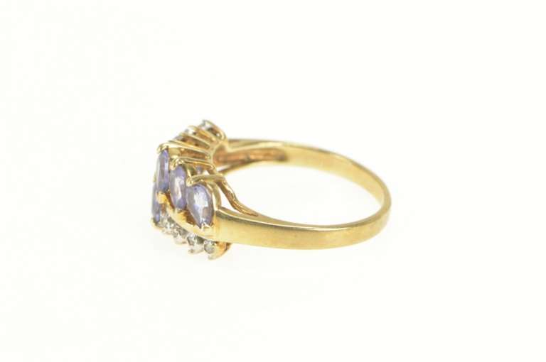 10K Yellow Gold Marquise Tanzanite Diamond Squared Band Ring