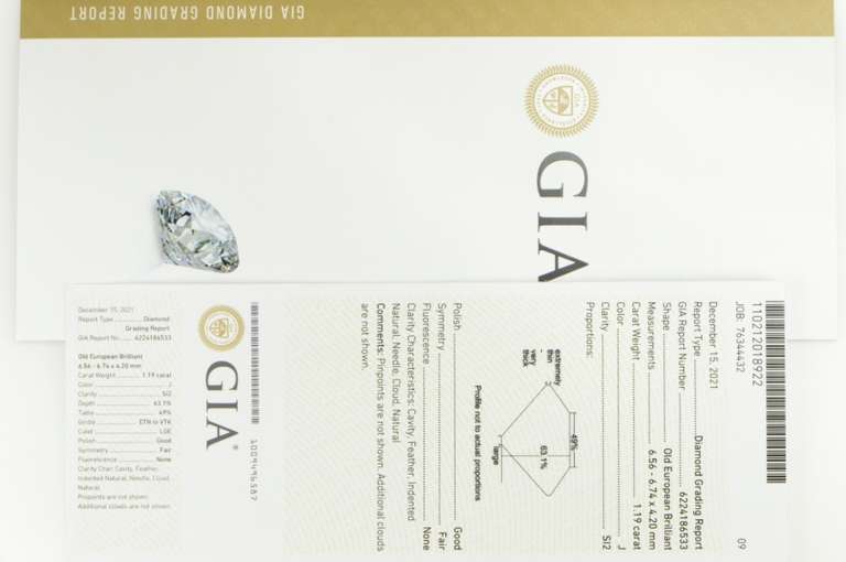 GIA 1.19 Ct Old European Cut J Color SI2 Clarity Diamond