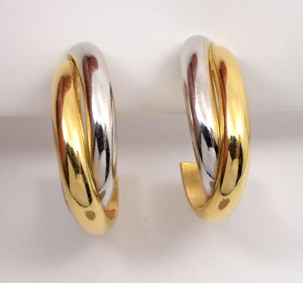 Feminine J Hoop Earrings in 14k White & Yellow