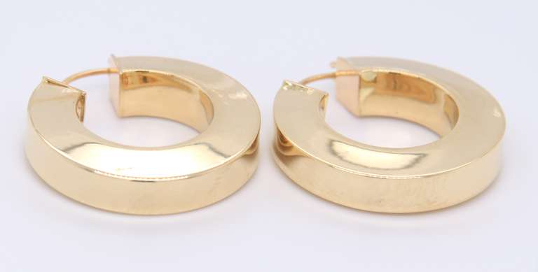 Handsome Yellow Gold Squared off Gold Hoops