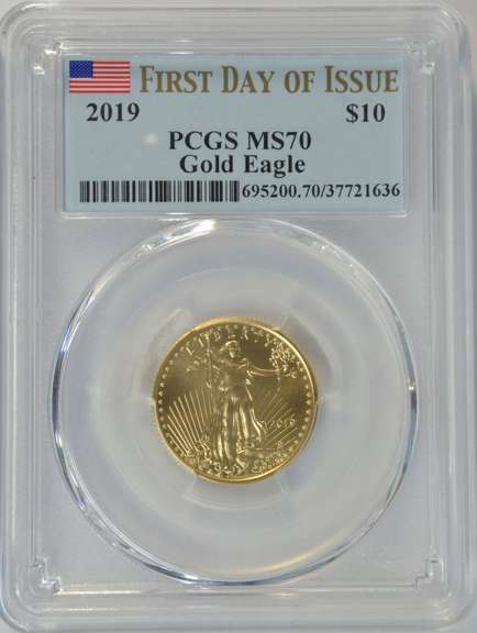 Perfect 2019 $10 PCGS MS70 1st Day of Issue $10 Gold Eagle coin
