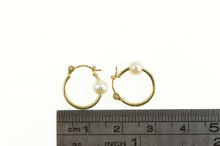 14K Yellow Gold Pearl Beaded 14.5mm Classic Statement Hoop Earrings
