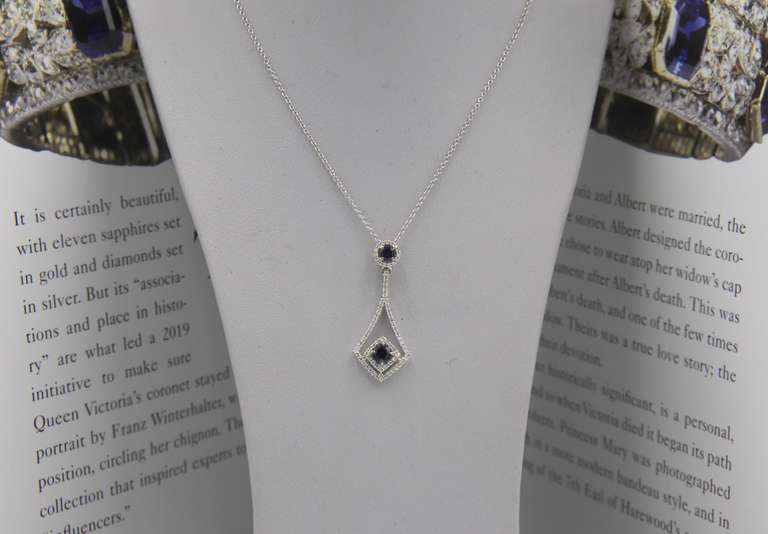 Wonderful White Gold Sapphire and Diamond Frame Kite Pendant on Chain