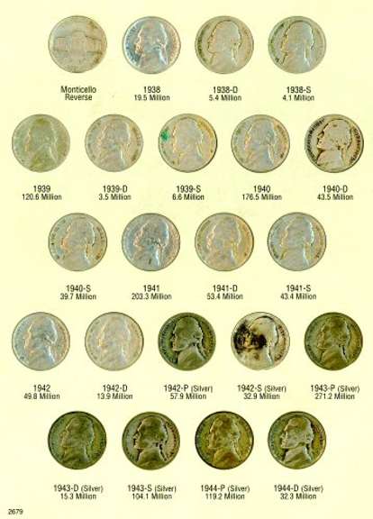 Album of 66 Nice Jefferson Nickels 1938-1961-D w/War Nickels
