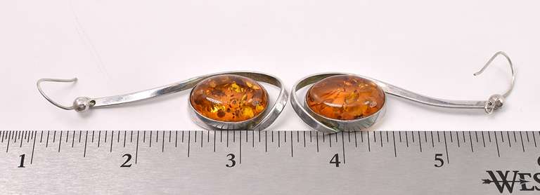 Vintage Amber Dangle Earring In Sterling Silver