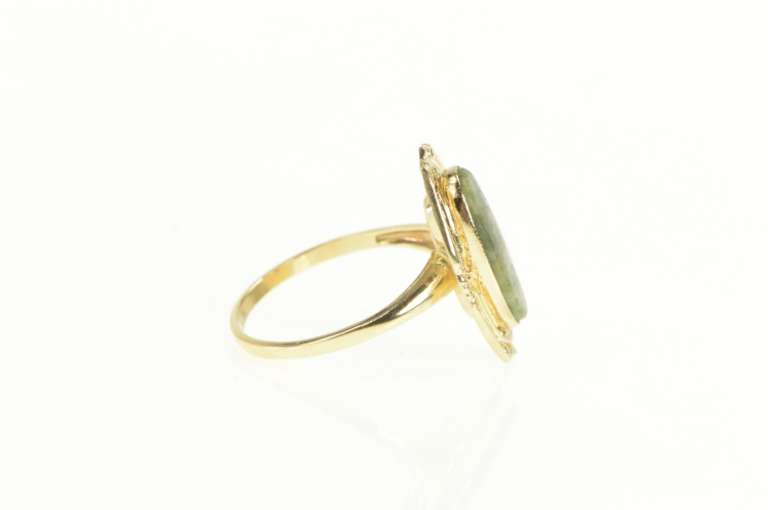 10K Yellow Gold Retro Vintage Nephrite Oval Ornate Statement Ring
