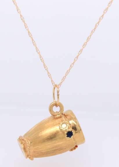 Vintage Drum with Mop and Enamel Pendant on Chain