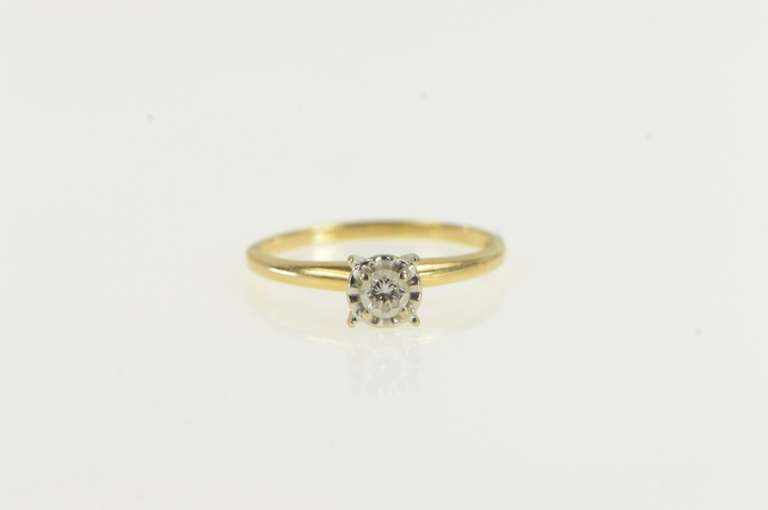 14K Yellow Gold 1950's 0.16 Ct Diamond Solitaire Engagement Ring
