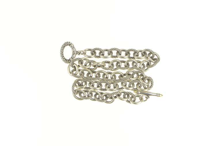 Sterling Silver Designer Ornate Cable Link Toggle Chain Necklace