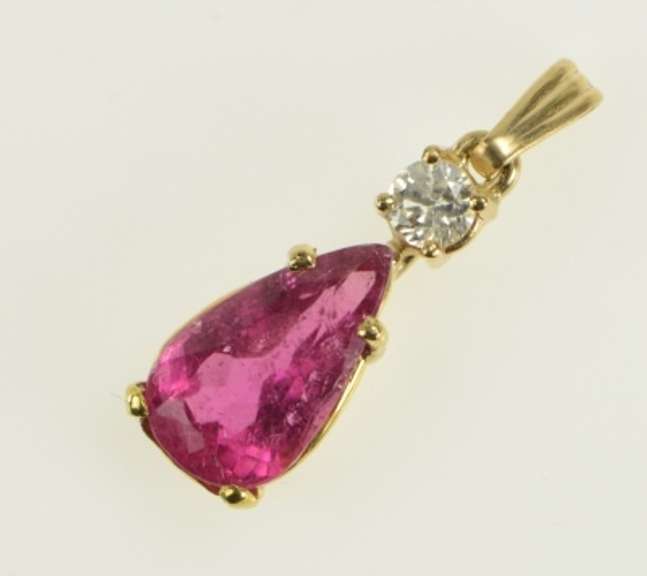 14K Yellow Gold 3.25 Ctw Pear Tourmaline Diamond Accent Pendant