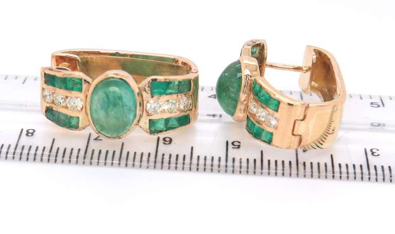 Majestic 18kt Emerald Cab, Emerald and Diamond Earrings