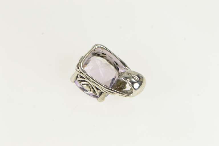 Sterling Silver Faceted Cushion Amethyst Ornate Statement Pendant