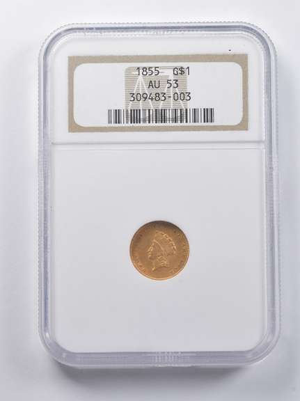 AU53 1855 $1 Indian Head Princess Gold Dollar Piece NGC