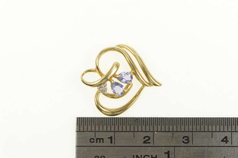 10K Yellow Gold Heart Tanzanite Diamond Inset Love Symbol Pendant