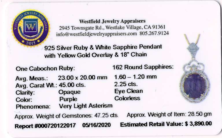 Dazzling Massive 45.00CTS Oval Cabochon-Cut Ruby and Approx. 2.25CTW White Sapphire Pendant Necklace