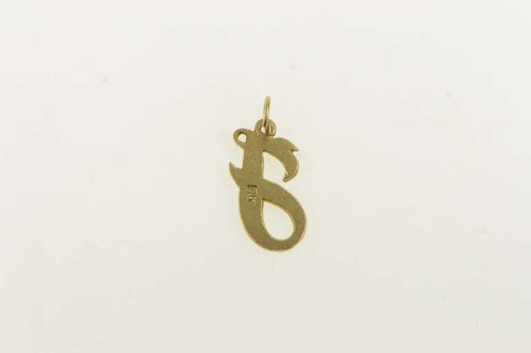 14K Yellow Gold F Cursive Letter Initial Name Monogram Charm/Pendant
