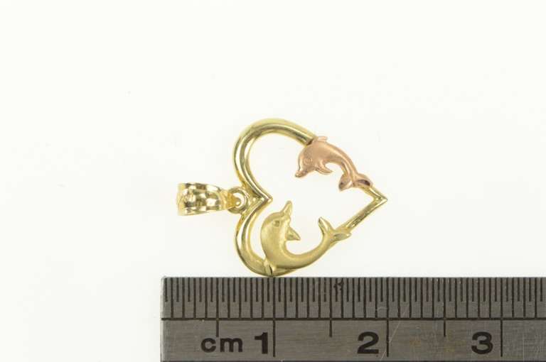 14K Yellow Gold Dolphin Heart Love Symbol Vintage Pendant