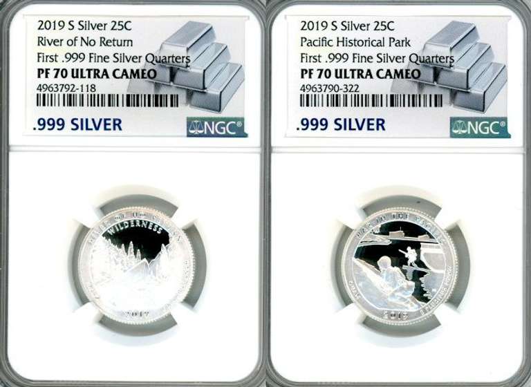 2 Different 2019 America the Beautiful Proof Quarters in NGC PF70 Ultra Cameo