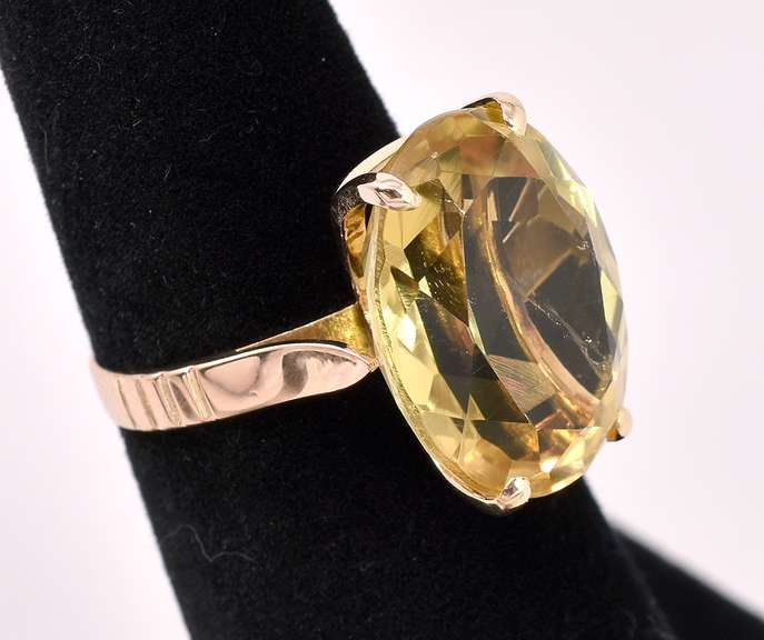 Large Citrine Ring In 14K Yellow Gold