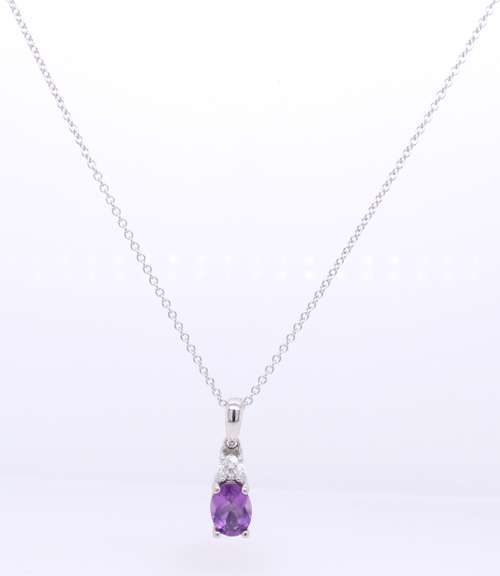 Fantastic White Gold Oval Amethyst and Diamond Pendant on Chain Necklace