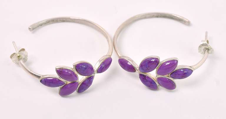 Purple Stone Hoop Earrings In Sterling Silver