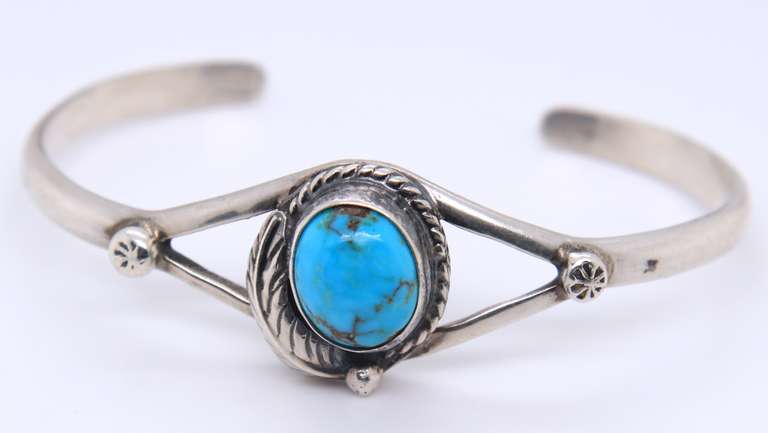 Vintage 925 Sterling Silver Turquoise Cuff Bangle