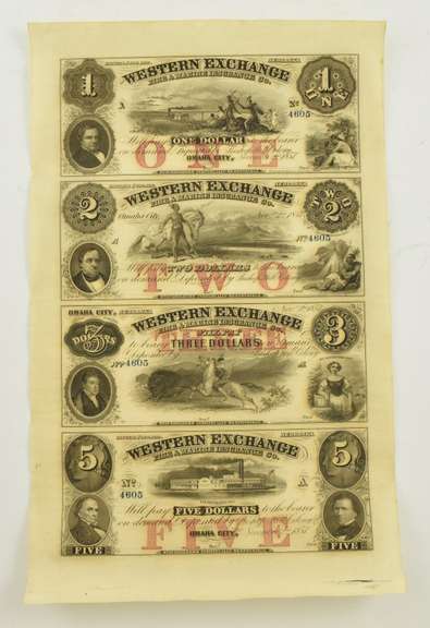 Omaha City NE Western Exchange Fire Marine Insurance Co. $1 2 3 5 1857