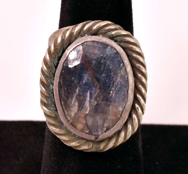 Awesome 12.24CTS Checkerboard Cut Blue Sapphire Ring in Sterling Silver