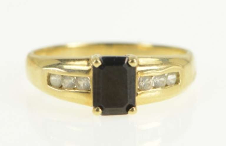 10K Yellow Gold Black Onyx Cubic Zirconia Vintage Statement Ring