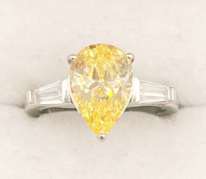 18kt White Gold Plated Sterling Silver & Yellow Sapphire Ring