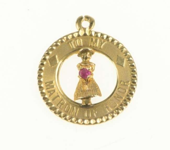 14K Yellow Gold 1960's Matron of Honor Wedding Bridal Charm/Pendant