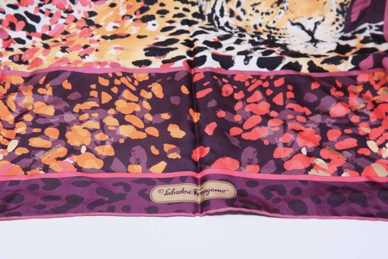 Ferragamo Cheetah Scarf with Purple Boarder
