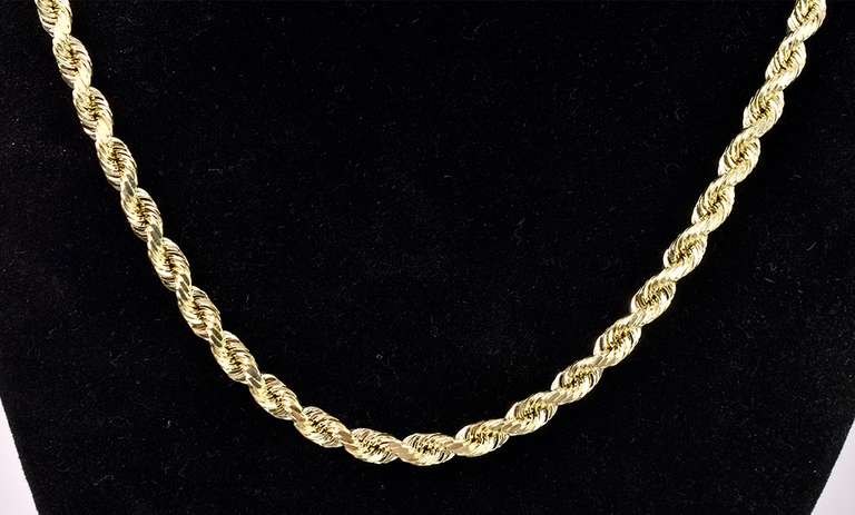 Sparkling Hollow Rope Chain Necklace In 14K Yellow Gold