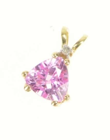 14K Yellow Gold Trillion Pink Topaz Diamond Accent Classic Pendant