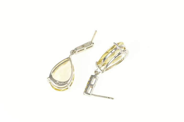 14K White Gold Pear Citrine Bar Drop Dangle Statement Earrings