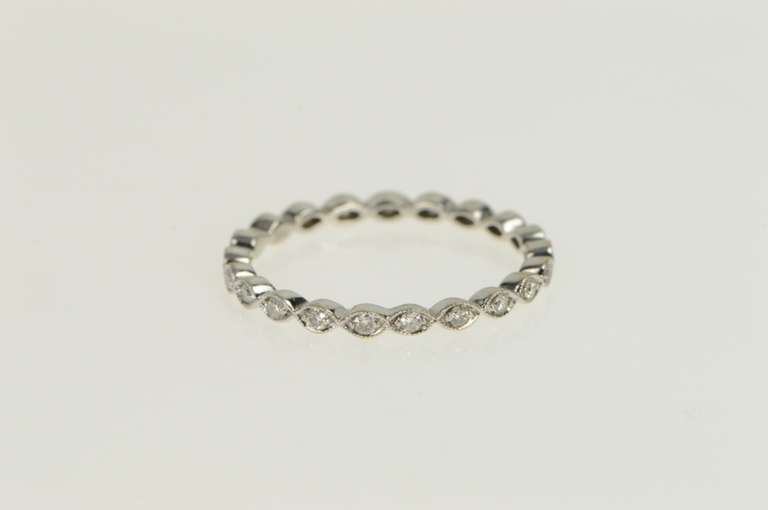 14K White Gold Ornate Scalloped Diamond Wedding Band Ring