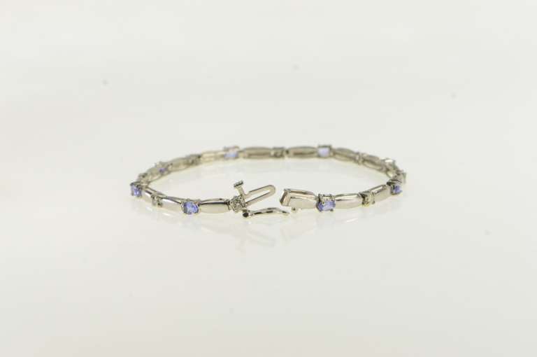 14K White Gold Tanzanite Diamond Accent Bar Link Tennis Bracelet