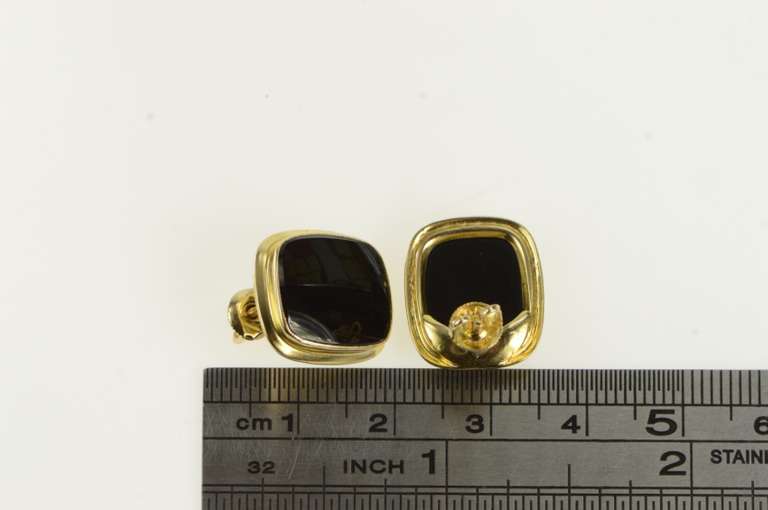 10K Yellow Gold Squared Black Onyx Inlay Statement Stud Earrings