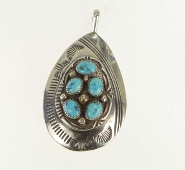 Sterling Silver Native American Navajo Turquoise Tear Drop Pendant