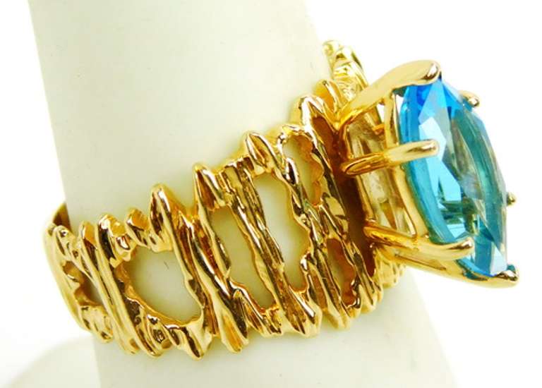 Stellar 14K Blue Topaz Wide Ring, Size 7