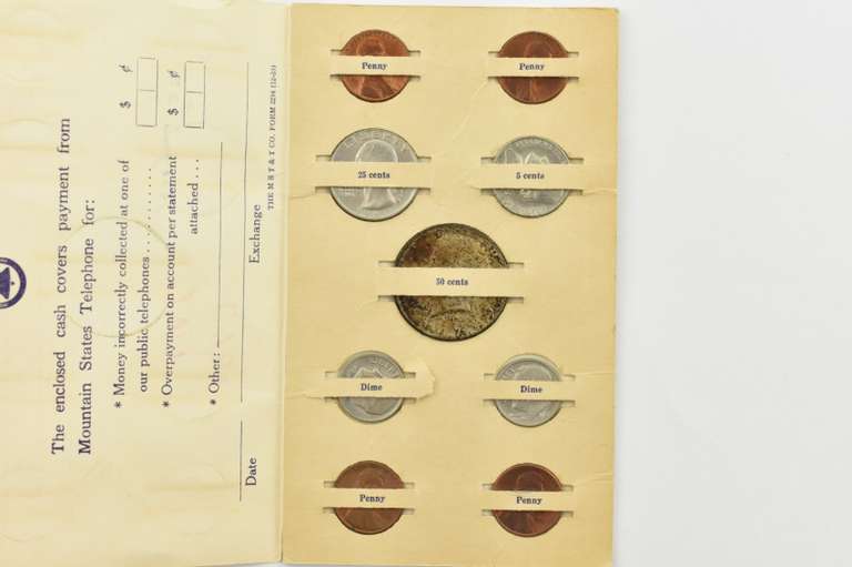 1967 Mountain States Telephone Company Overpaid Return Card 9 Coin Set