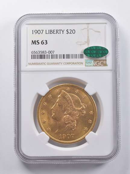MS63 1907 $20 Liberty Head Gold Double Eagle CAC NGC