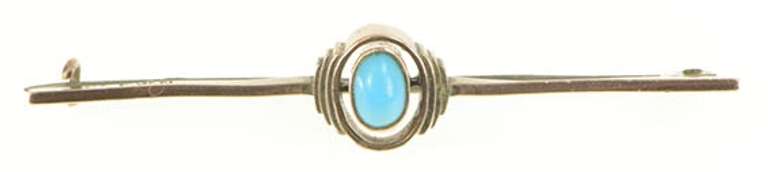 9K Yellow Gold Victorian Oval Turquoise Statement Bar Pin/Brooch