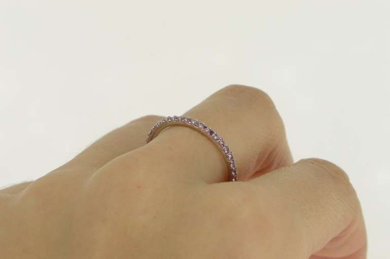 14K White Gold Pink Sapphire Eternity Anniversary Wedding Band Ring